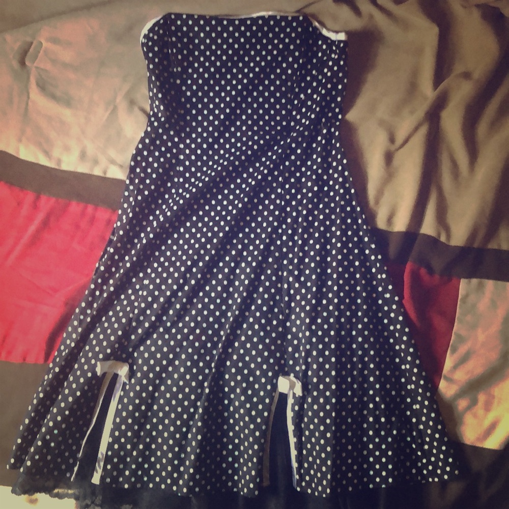 Strapless Mini Dress Black w/White Polkadots